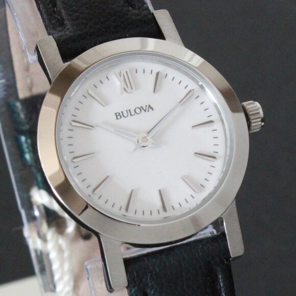 Bulova Ladies Dress Watch Two Hander Silver Dial Black Leather Strap 24mm - Picture 8 of 13